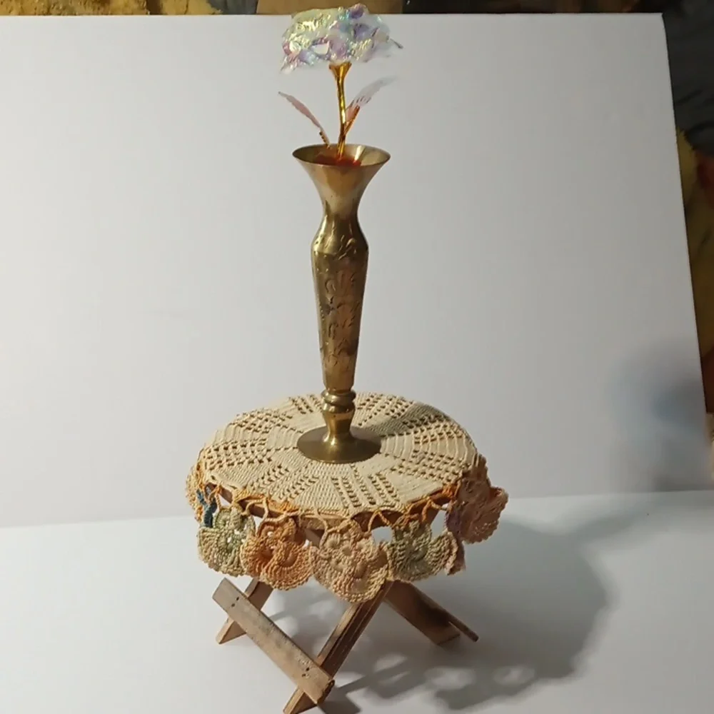 Vintage Brass Bud Vase Floral Etched Scalloped Edge Made in India 8 Inches
